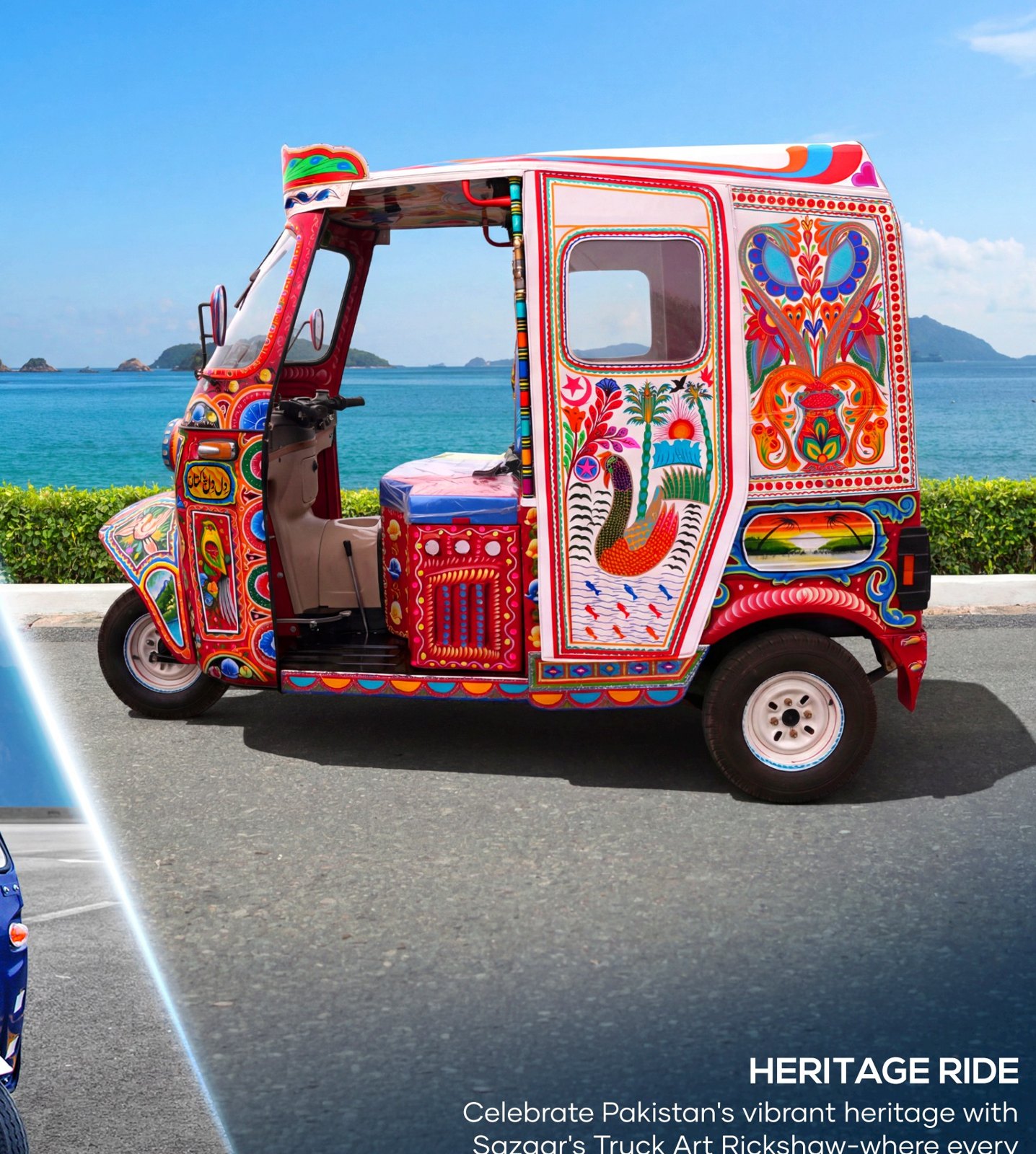 Colourful hand-painted Sazgar truck art heritage rickshaw